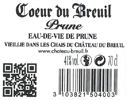 ontre etiquette LA Spiriterie FRançaise Château du Breuil Normandie Etiquette Vieille Prune Château du Breuil