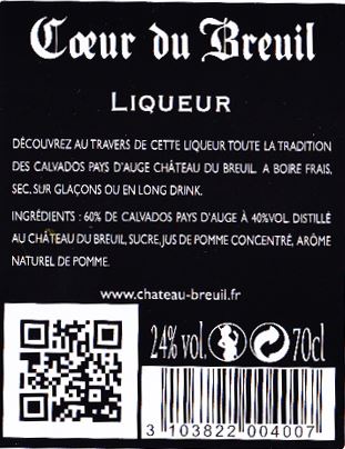 Contre-etiquette Liqueur au Calvados Coeur du Breul Château du Breuil