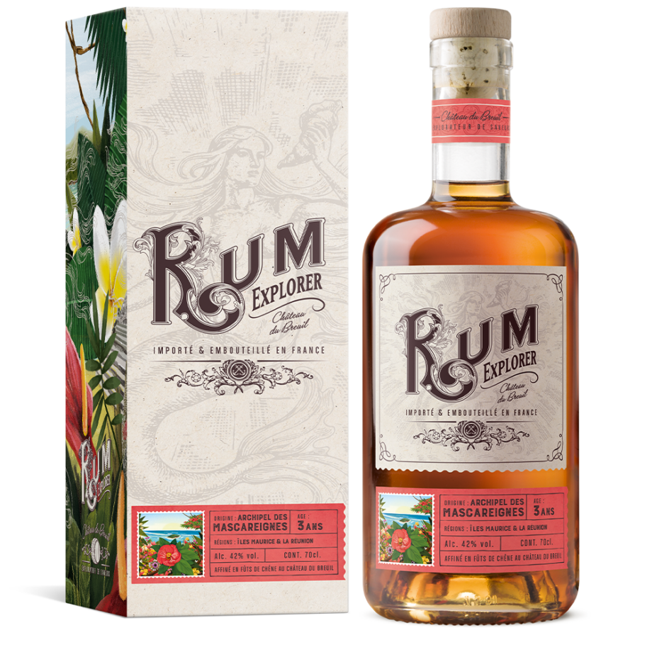 Bouteille et étui du Rum Explorer - Archipel des MAscareignes